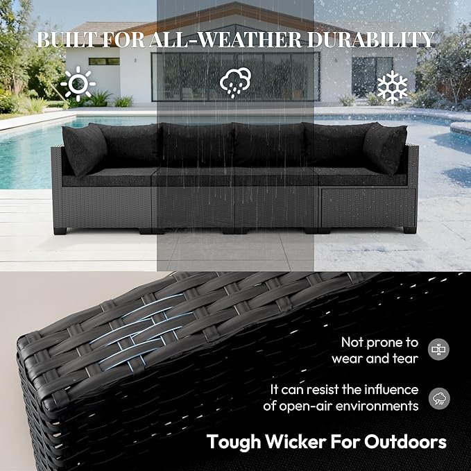 7 Piece Patio Furniture Set, All-Weather Water-Resistant Wicker Rattan Sectional Sofa, Modular Outdoor Conversation Set for Backyard, Garden, Poolside, Balcony