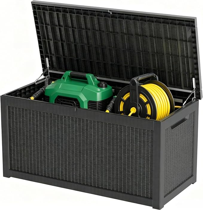 MAKINO 317 Gallon Large Resin Outdoor Storage Box, Waterproof Deck Box, Lockable Deck Container with Reinforced Support, Outdoor Chest for Patio Accessories, Outdoor Cushions, Garden Tools, Black