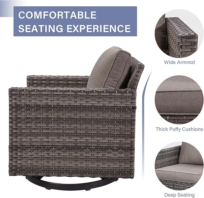 Rilyson Wicker Outdoor Patio Furniture Set - 5 Piece Patio Conversation Set with 2 Swivel Rocker Chairs,2 Rattan Ottoman and 1 Couch for Outside Porch Deck Backyard Garden(Mixed Grey/Grey)
