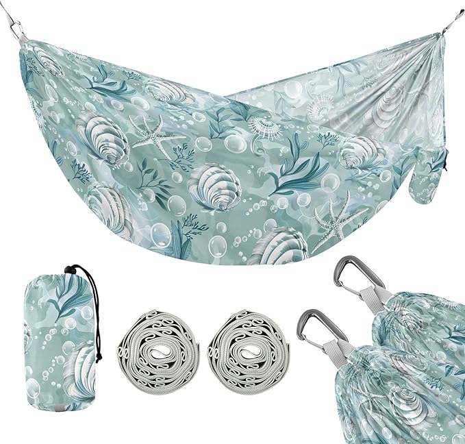 Camping Hammock Outdoor Hammocks for Outside Seashells Algae Bubbles Beach Trees Portable Lightweight with Pockets Tree Straps Indoor