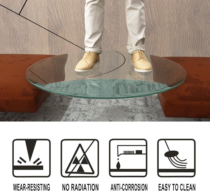 Meihua Glass Table Top, 20 Inch Round 1/4" Thick Round Polished Edge, Clear Tempered Glass Surface Protector, Multipurpose for Dining Table, Patio, Coffee and End Table
