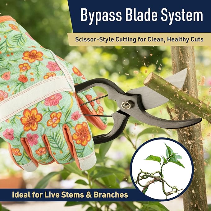 Bypass Pruning Shears for Gardening - 8.8” Forged Carbon Steel Heavy Duty Garden Shears with Spring Loaded Blades - Ultra Sharp Trimming Scissors - Gardening Tools by Kings County Tools