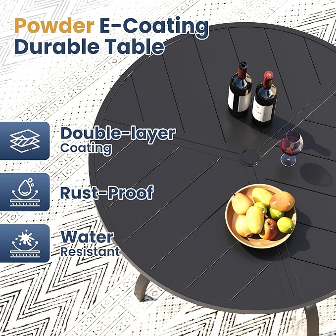 Amopatio 5 Pieces Patio Dining Set for 4, Outdoor Table and Chairs, 4 All Weather Stackable Patio Chairs, 39" Patio Spliced Round Table with Umbrella Hole, for Deck, Backyard, Garden,Brown