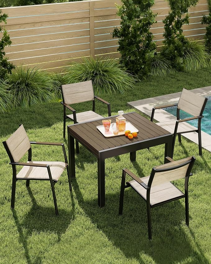 Extendable Outdoor Dining Table for 4-6 Person, Rust-Free Aluminum Expandable Patio Dining Table, 32"-65" Adjustable Square/Rectangle Extendable Patio Table for Garden, Lawn, Deck, Limed Oak