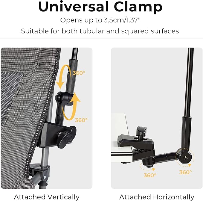 Prospo Adjustable Beach Umbrella with Universal Clamp, Portable UPF 50+ UV Protection Umbrella for Chair, Wheelchair, Golf Cart, Stroller, Bleacher, Patio