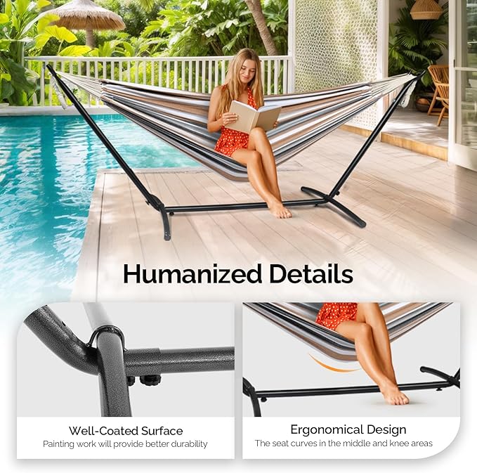 ONCLOUD 550 LBS Capacity Double Hammock with Stand Included with Portable Carrying Bag, Heavy Duty 2-Person Hammock for Outdoors & Indoors - Desert Stripe, Series TDCTZ1 - Desert Stripe