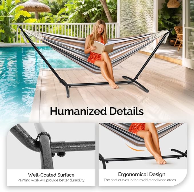ONCLOUD 550 LBS Capacity Double Hammock with Stand Included with Portable Carrying Bag, Heavy Duty 2-Person Hammock for Outdoors & Indoors - Desert Stripe, Series TDCTZ1 - Desert Stripe