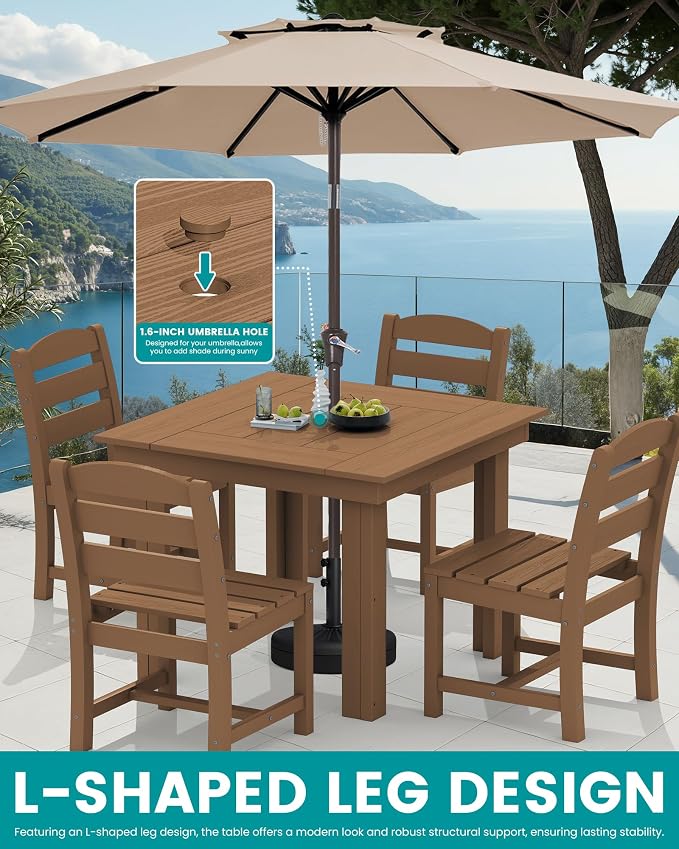SERWALL HDPE Outdoor Square Dining Set for 4 | with Armless Chair Seat