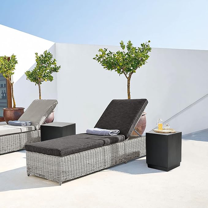 LuxenHome 18'' Outdoor Side Table, Minimalist Charcoal Gray Square Outside End Tables, Small Accent Table for Indoor, Outdoor, Porch, Poolside, Backyard, Modern Patio Furniture, Plant Stand