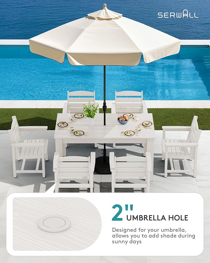 SERWALL 59" Patio Dining Set for 4, w/ 1 Table & 4 Armless Chairs, White | Armless Patio Dining Sets for All Weather Use