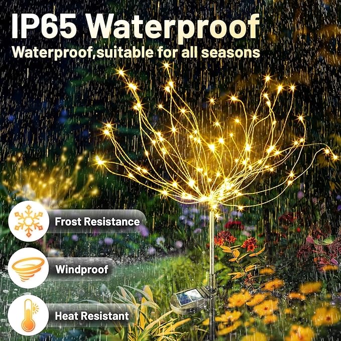 Anordsem Solar Garden Lights Outdoor: 4 Pack Bendable Copper Wire with 120 LED Twinkling Firework - Waterproof DIY Warm Fairy Decorative Yard Patio - Gardening Gifts for Parents Homeowner