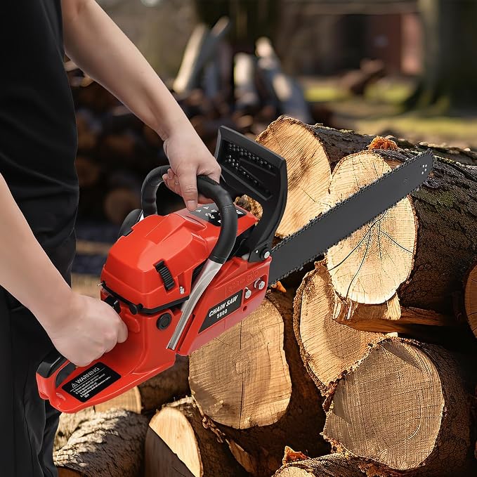 20 Inch Chainsaw Gasoline Powered 58cc 2-Stroke Engine, 20" Manganese Steel Bar & Chain, 17.64lbs Lightweight Professional Chainsaw for Tree Cutting, Wood Logging, Forest Landscaping
