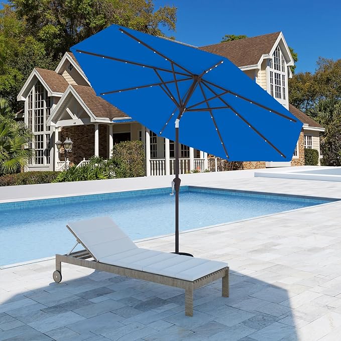 9FT Patio Umbrella with Solar Lights,Outdoor Market Umbrella with Tilt and Crank, LED Lighted Table Umbrella for Garden,Deck,Backyard,Pool,Beach (Royal blue)