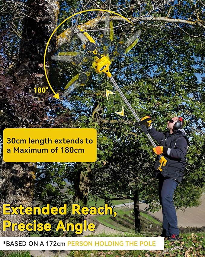 2 in 1 Electric Pole Saw for Tree Trimming, 21V 6 inch Mini Chainsaw Cordless with Extension Pole, Battery Powered Pole Chain Saw, 5.9 Feet MAX Reach Pole Saw with 2 x 1.5Ah Battery