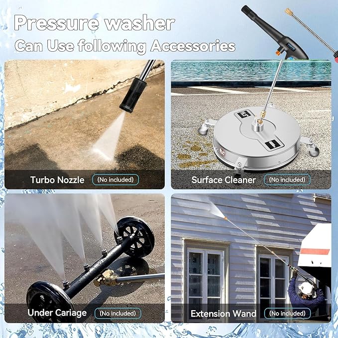 Pressure Washer 5000 PSI Adjustable Pressure, Power Wahser Powered with 33ft Pressure Hose, 4 Nozzles and 500ml Foam Cannon, Powerwahser for Home, Car, Blue