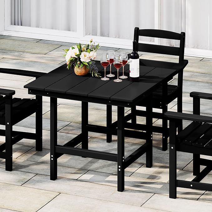 WestinTrends Ashore Outdoor HDPE 36" Square Patio Dining Table with Umbrella Hole, Black