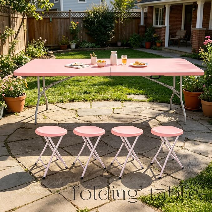 Portable Plastic Folding Table 4ft/6ft/8ft Heavy Duty White Black Picnic Dining Table Fold-in-Half for Camp Party Kitchen Indoor Outdoor
