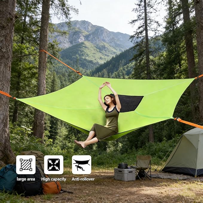 Large Square Hammock 13Ft Multi Person Hammock, Extra Large Sky Camping Hammock for Up to 2-3 Adults/Kids with 4 Ratchetsand Storage Bags