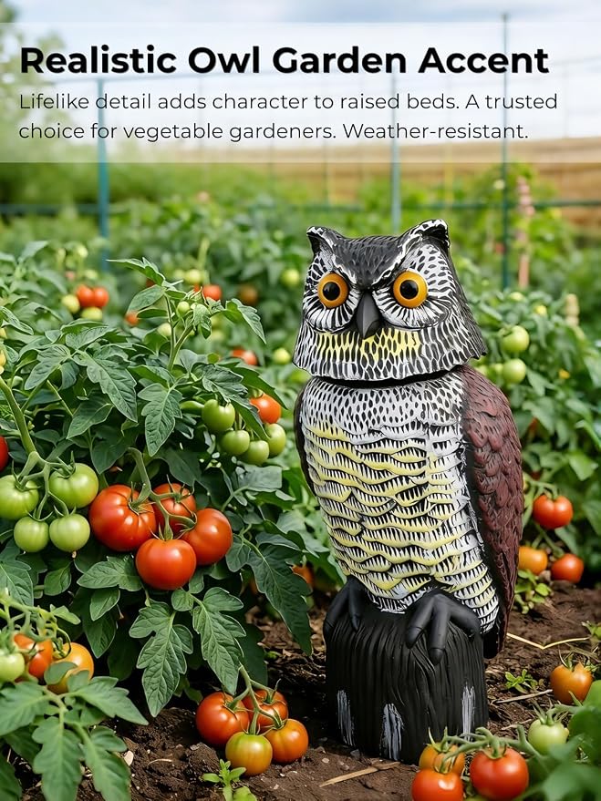 Garden Fake Owl Sculpture with 360° Rotating Head, Waterproof Garden Owl | Realistic Large Outdoor Owl Statue for Yard Patio Balcony Roof Barn Driveway Garden Pool