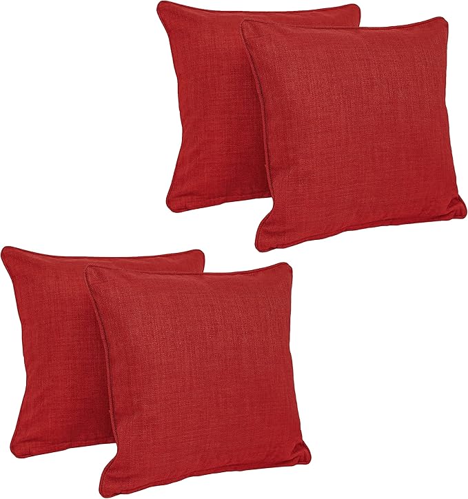 Blazing Needles Indoor/Outdoor Square Corded Throw Pillow, 18", Paprika 4 Count