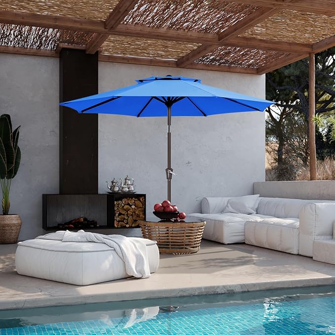 JEAREY 9' 2-Tiers Patio Umbrellas Outdoor Table Market Umbrella w/Push Button Tilt/Crank, 8 Sturdy Ribs, UV Protection Waterproof Sunproof(Royal Blue)
