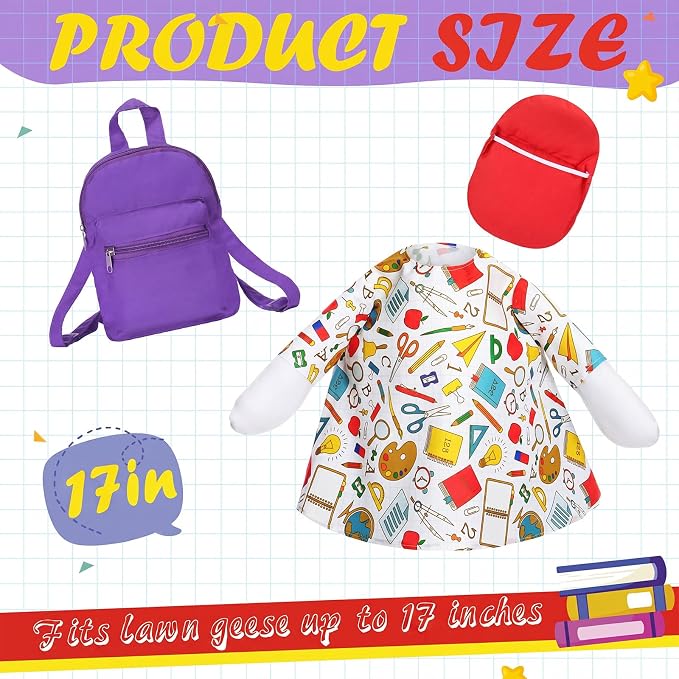 FuWeave Back to School Porch Goose Outfit Set for Plastic Statue Lawn Porch Goose Clothes with Schoolbag for Patio Decor