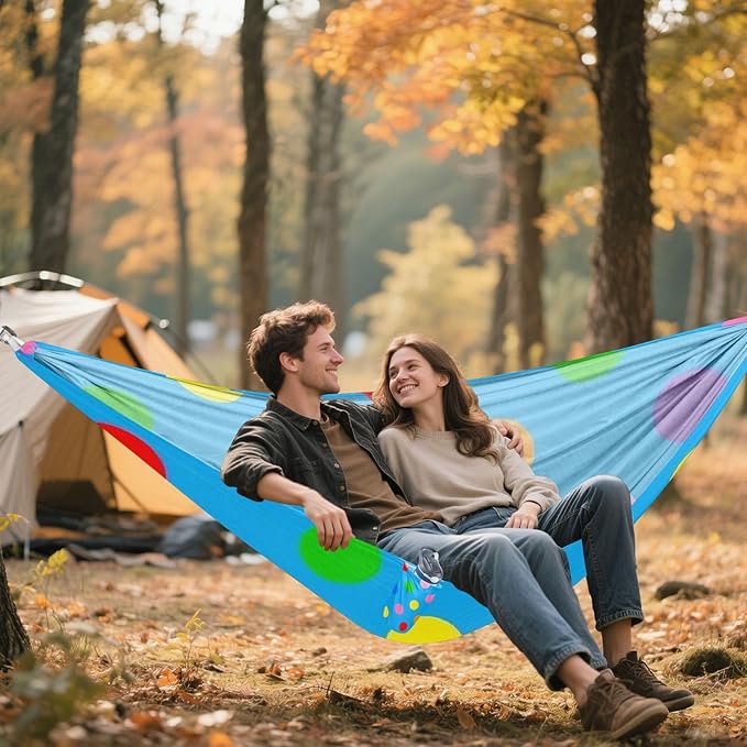 Cartoon Colorful Dot Blue 330lb Capacity Camping Hammock with Tree Straps Indoor Hammock for Patio Backyard Lounge Base soporte para hamacas para adultos
