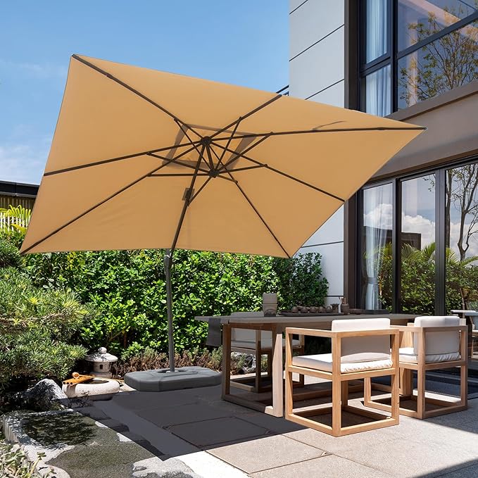 Domi 9' x 11.5' Cantilever Patio Umbrella, Rectangle Deluxe Offset Umbrella, Aluminum Hanging Umbrella with 360°Rotation, Outdoor Market Umbrella for Outside Deck Backyard Garden Pool, Beige
