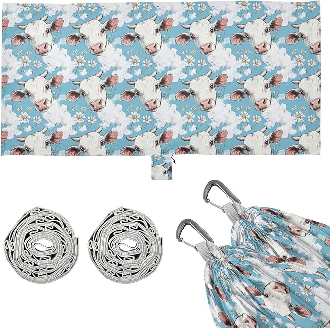 Cartoon Cute White Cow 330lb Capacity Camping Hammock Cloth Hammock for Outside Patio Garden hamacas para adultos