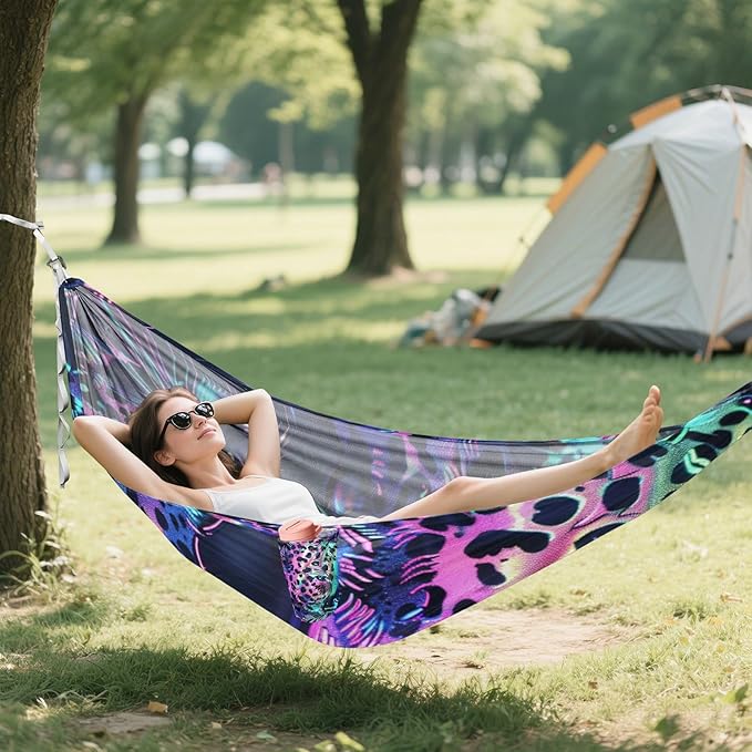 Holographic Leopard 330lb Capacity Outdoor Hammock with Portabl Carry Bag Backyard Hammock for Indoor Outdoor Patio hamaca para adultos
