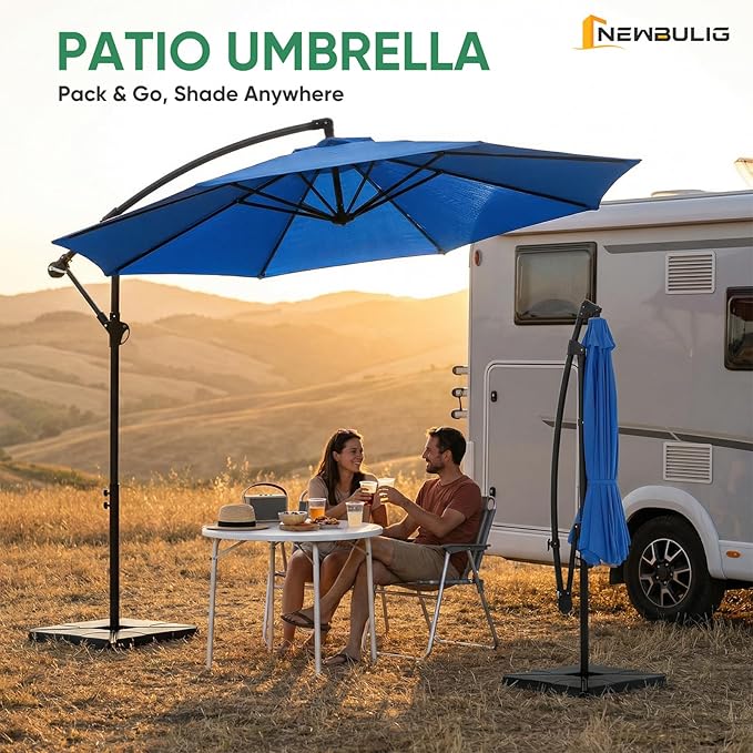 NEWBULIG 10FT Patio Umbrella, Offset Cantilever Outdoor Patio Table Umbrella, UV Protection, Fade Resistant Fabric, Easy Tilt Adjustment for Deck, Pool, Backyard, Garden