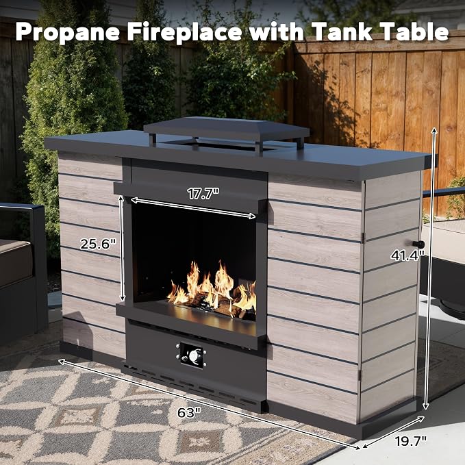 Outdoor Aluminum Furniture Set, 6-Piece Patio Conversation Set, 4 Chairs 1 Sofa and 1 Fireplace, All-Weather Metal Frame, 6" Thick Removable Cushions, Deep Setting for Garden, Poolside and Porch