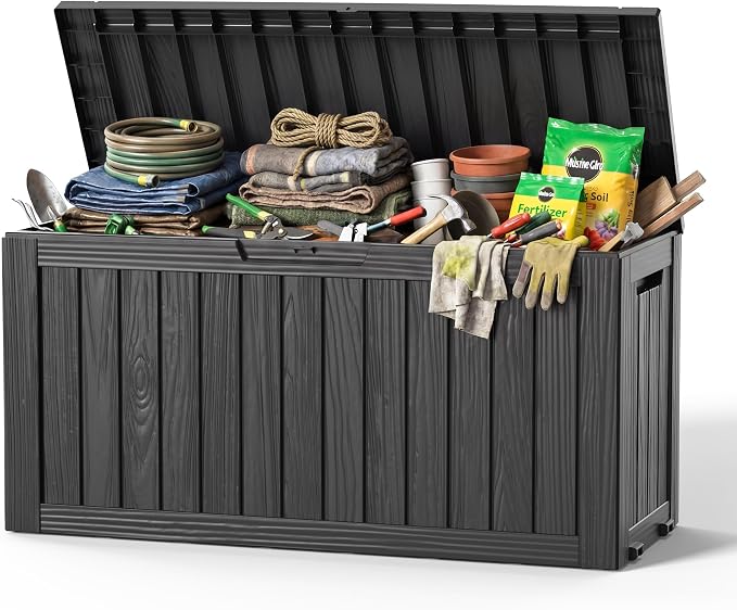 DRATO 90 Gallon Waterproof Outdoor Resin Deck Box, Lockable Storage Box Equipped with Wheels, Weather Resistant Organizer for Backyard Patio Furniture, Pool Goods and Garden Tools, Black