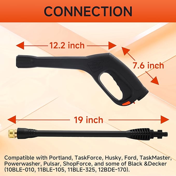 FIXFANS Pressure Washer Gun and Hose Kit, Replacement Pressure Washer Extension Wand– Compatible with Some of Portland Husky Black Decker Ford Pulsar ShopForce Taskforce Powerwasher Taskmaster