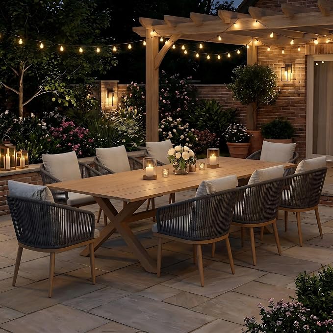 80" x 38" Outdoor Dining Table, Rectangle Patio Table with Slatted Tabletop for Backyard, Garden, Deck, Poolside