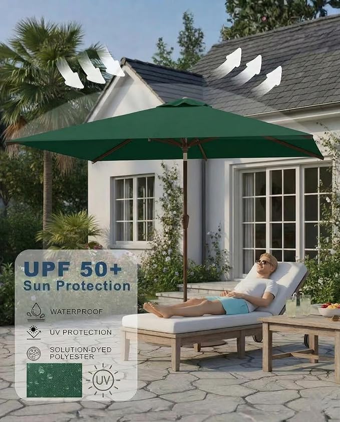 6.5x10FT Patio Umbrella, Outdoor Umbrella with Push Button Tilt and Crank, 8 Sturdy Ribs, UV Protection & Waterproof Market Umbrella for Pool, Backyard, Beach,Deck (Dark Green)
