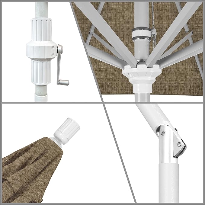 California Umbrella 7.5' Rd. Aluminum Patio Umbrella, Crank Lift, Collar Tilt, White