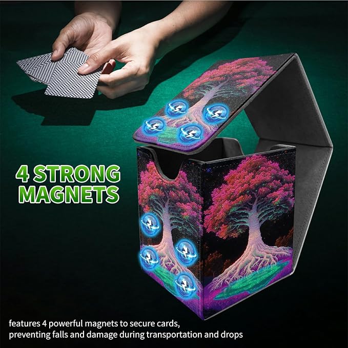 Pink Trees Card Deck Box for MTG, Personalized Card Storage Case Fits 120+ Sleeved Cards, Premium Leather TCG Box with Strong Magnetic Closure for Magic, CCG, PTCG, Baseball Cards