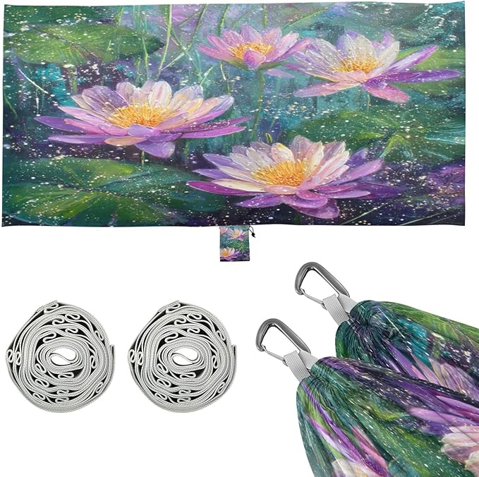 Flowers Floral Teal Camping Portable Swing with Tree Straps Rope Hammocks for Outside Indoor Patio Backyard