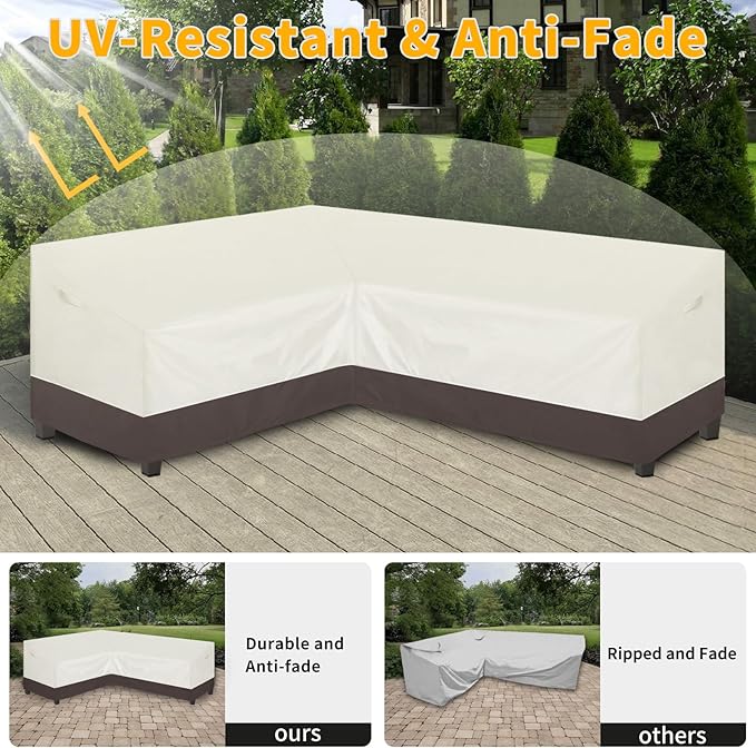 Easy-Going Outdoor L-Shaped Sectional Sofa Cover 83"X104" UV Resistant Patio Sectional Couch Cover Waterproof Lawn Patio Furniture Cover (Left Facing, Beige/Brown)
