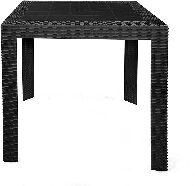LeisureMod Mace Modern Weave Design Outdoor Patio Square Dining Table (Black)