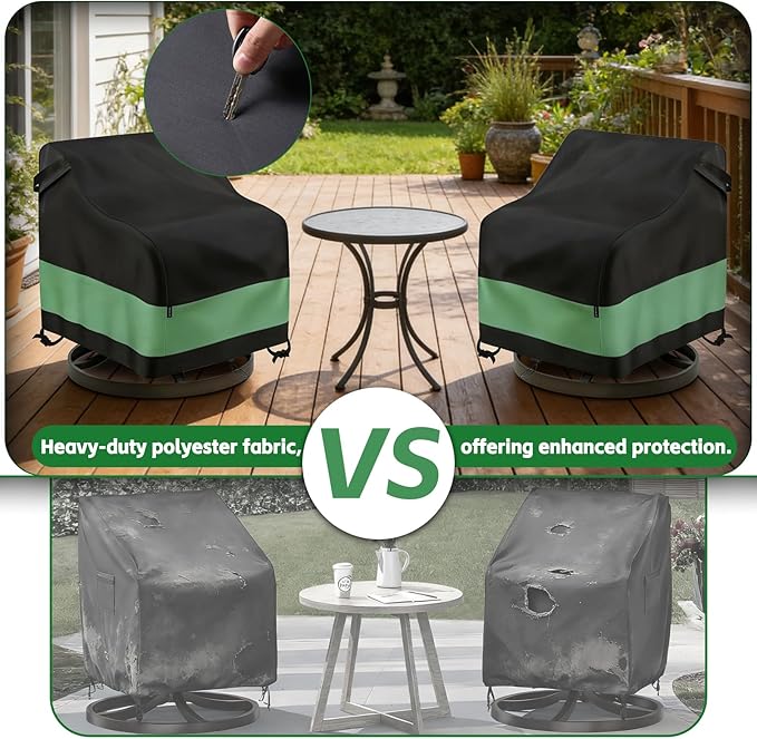Swivel Patio Chair Cover 2 Pack Waterproof Heavy Duty Outdoor Chair Covers (33 W x 35 D x 38.5 H inch) Outdoor Swivel Lounge Chair Cover Black&Green