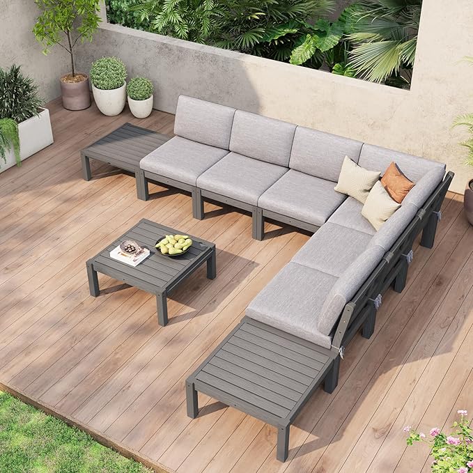 Stoog All-Weather Patio Side Table for Outdoor Sectional Sofas – Modular Connector Table for L/U Shaped Sets, Grey