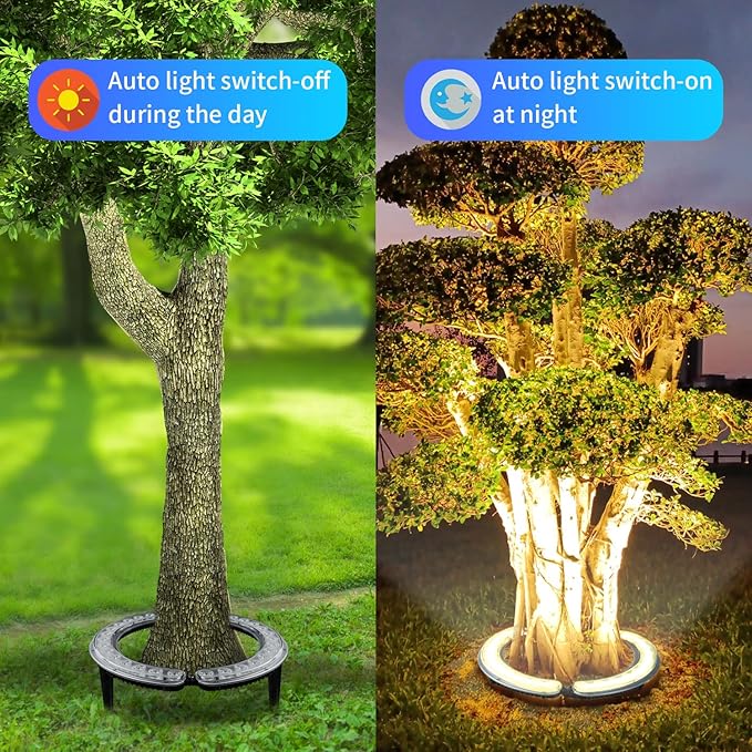 Solar Palm Tree Lights,Super Bright 32 Led 5 V 12000mah Landscape Spotlights for Big Tree Lighting Solar Uplights for Trees Floodlights Home Garden Christmas Party Outdoor (Cool Light)