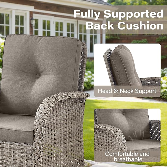 Belord 8 Piece Patio Furniture Set with 43" Fire Pit Table - Wicker Patio Conversation Set with Swivel Rocker Chairs and Sofa for Deck Outside Backyard Gray