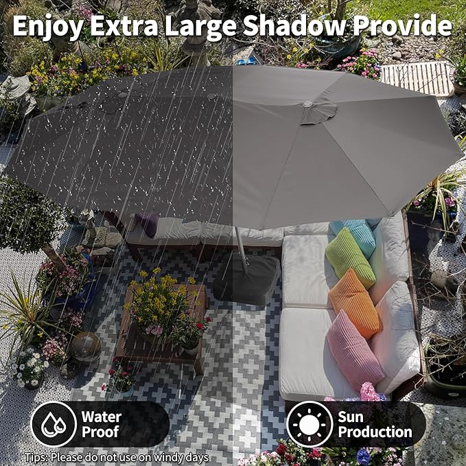 15FT Large Patio Umbrella with Crank Handle,Double-Sided Rectangular Outdoor Umbrella for Pool, Garden, Deck, Lawn & Market (Claret Red)