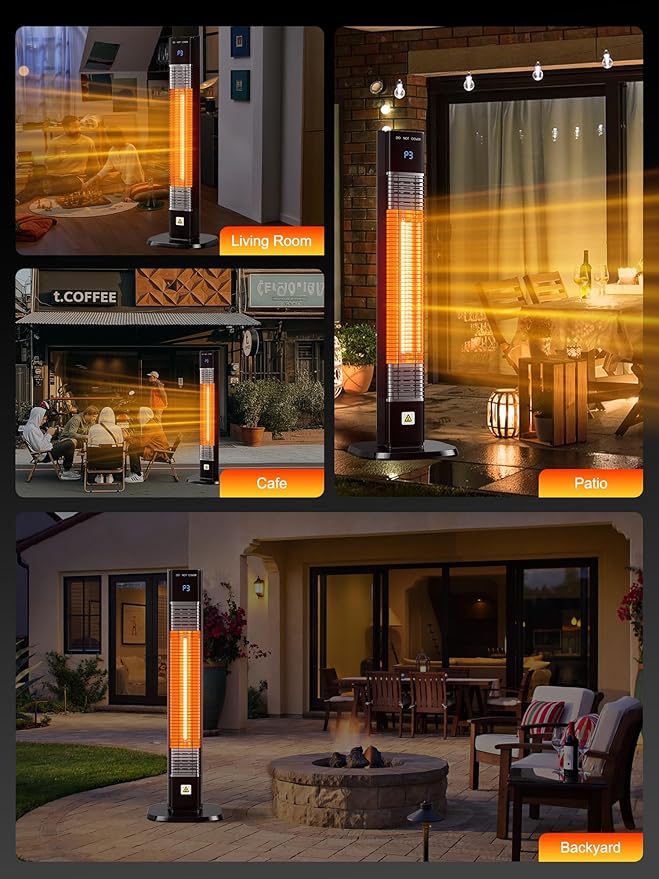 YEW Outdoor Electric Patio Heater, 1500w Infrared Heaters with Remote, 24H Timer, 3 Heat Levels, Waterproof, Quiet, Tip-Over Protection, Portable Space Heaters for Indoor Garage,Balcony,Backyard,Porch
