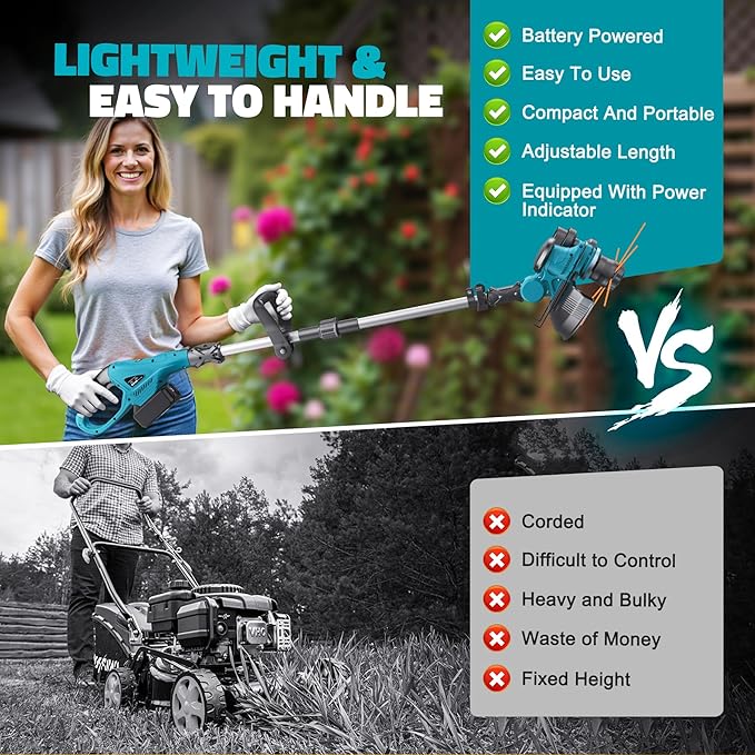 Cordless String Trimmer Compatible with Makita 18V (Tool Only), MtiolHig 12” 3-in-1 Weed Wacker with Battery Indicator, 8500RPM Brushless Weed Eater, Foldable Lawn Edger w/18 0.11”Thick Lines, Blue