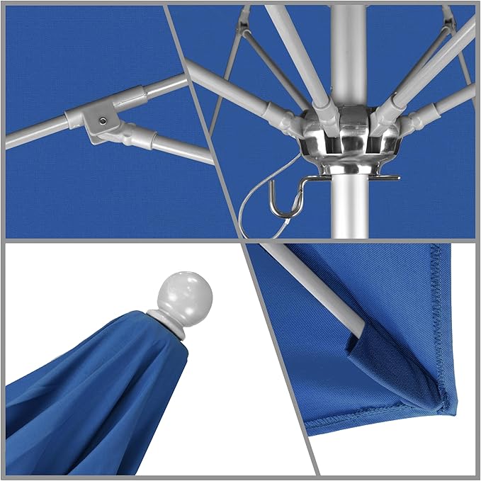 California Umbrella 7.5' Rd. Venture Series Contract Grade Patio Umbrella, Push Open Pin Stop, Silver Finish, Solution Dyed Pacific Blue