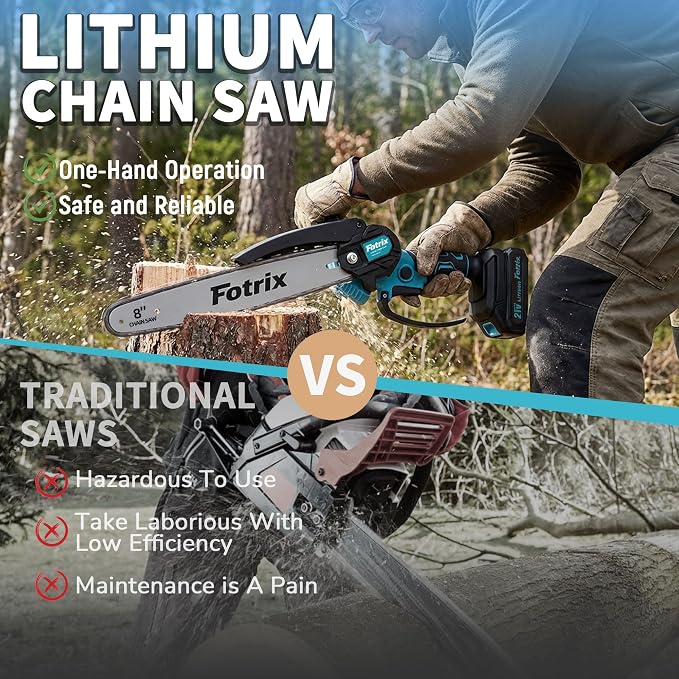 Mini Chainsaw, 8-inch Mini Chainsaw Cordless, Handheld Electric Power Chain Saw with 1 Batteries, for Tree Trimming Wood Cutting, Best Gifts for Father, Dad, Husband, Men